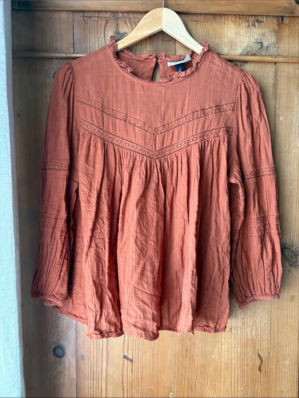 100% cotton Rust Long-Sleeve Peasant Tunic